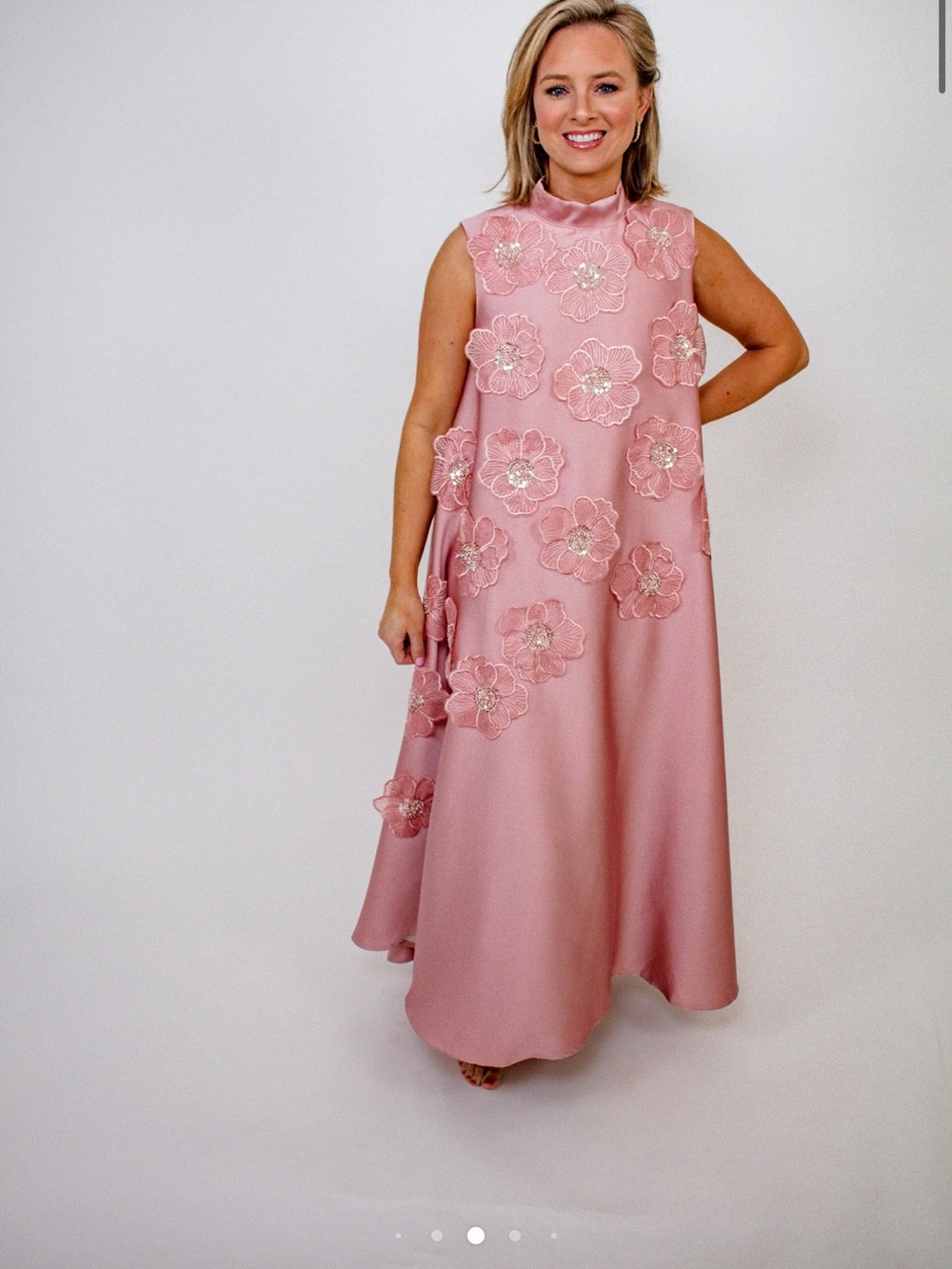 Sleeveless Blush Pink Floral Appliqué Maxi Dress